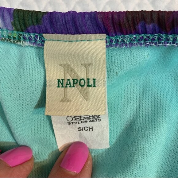 NAPOLI🌺STRAPLESS Blue  Floral Lined Dress Mini Size S - Picture 5 of 8